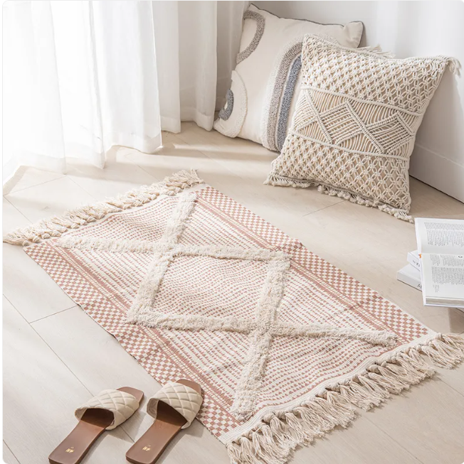 Modern Minimalist Cotton Area Rug 60×90cm – Geometric Pattern Accent Rug for Entryway, Bedroom & Home Decor