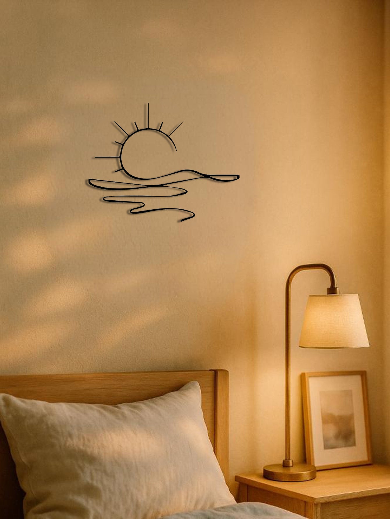 Wall Art Modern Metal Iron Wall Decor – Abstract Sun Line Design for Home
