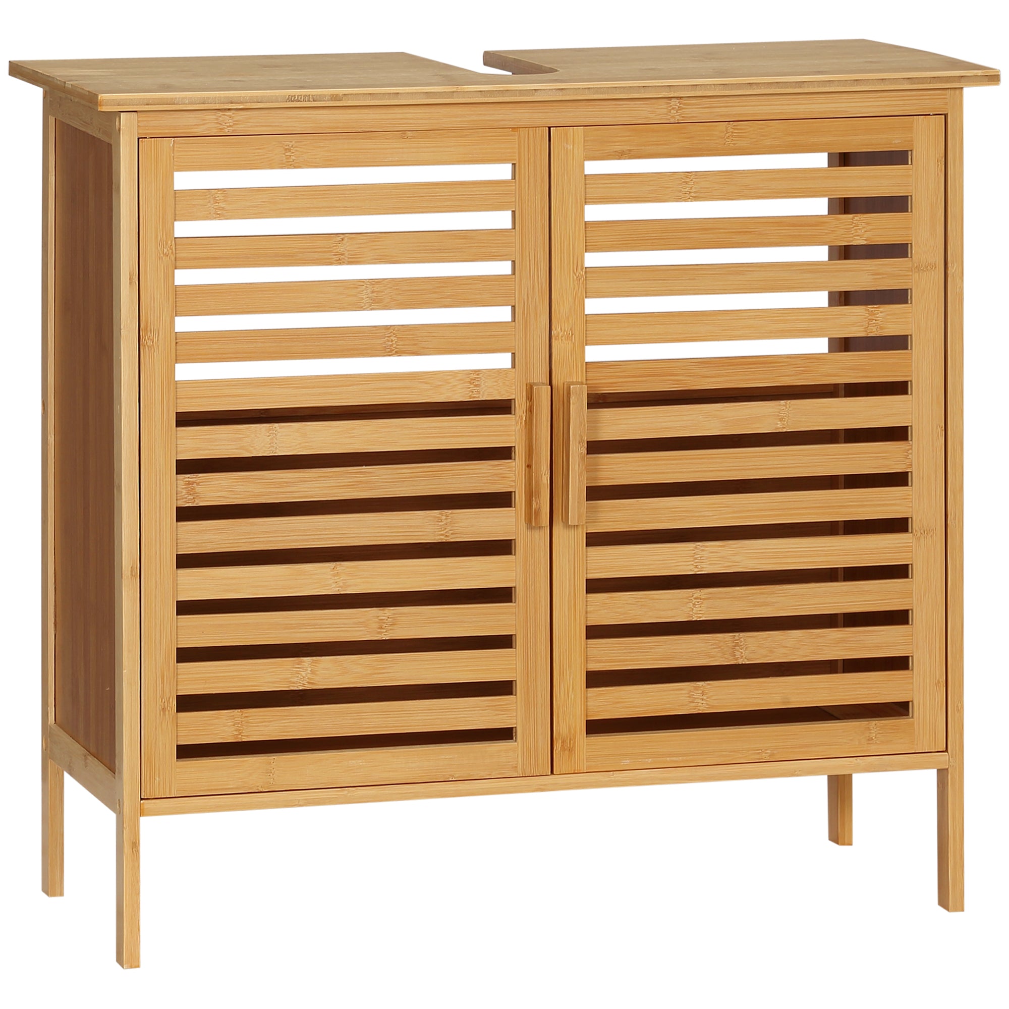 Freestanding Bamboo Under-Sink Bathroom Cabinet with Double Slatted Doors – Natural Finish