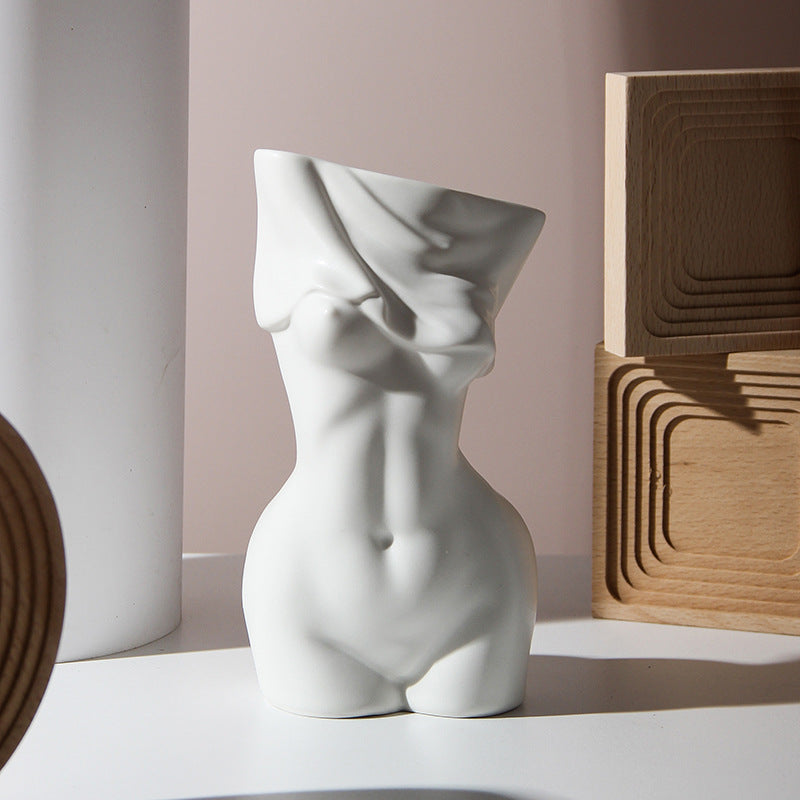 Human Body Shape Ceramic Vase – Modern Nordic Decorative Sculpture