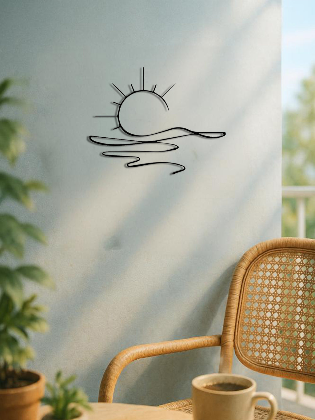 Wall Art Modern Metal Iron Wall Decor – Abstract Sun Line Design for Home