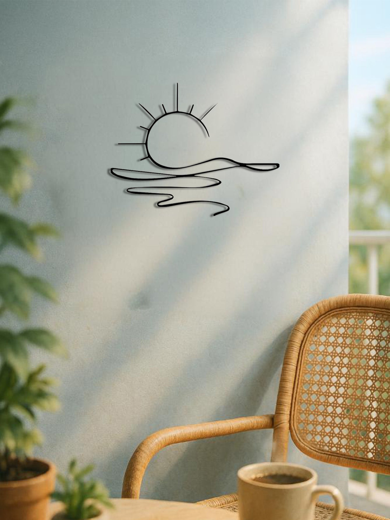 Wall Art Modern Metal Iron Wall Decor – Abstract Sun Line Design for Home
