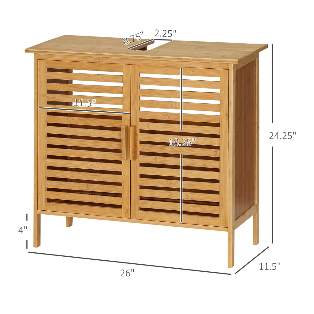 Freestanding Bamboo Under-Sink Bathroom Cabinet with Double Slatted Doors – Natural Finish