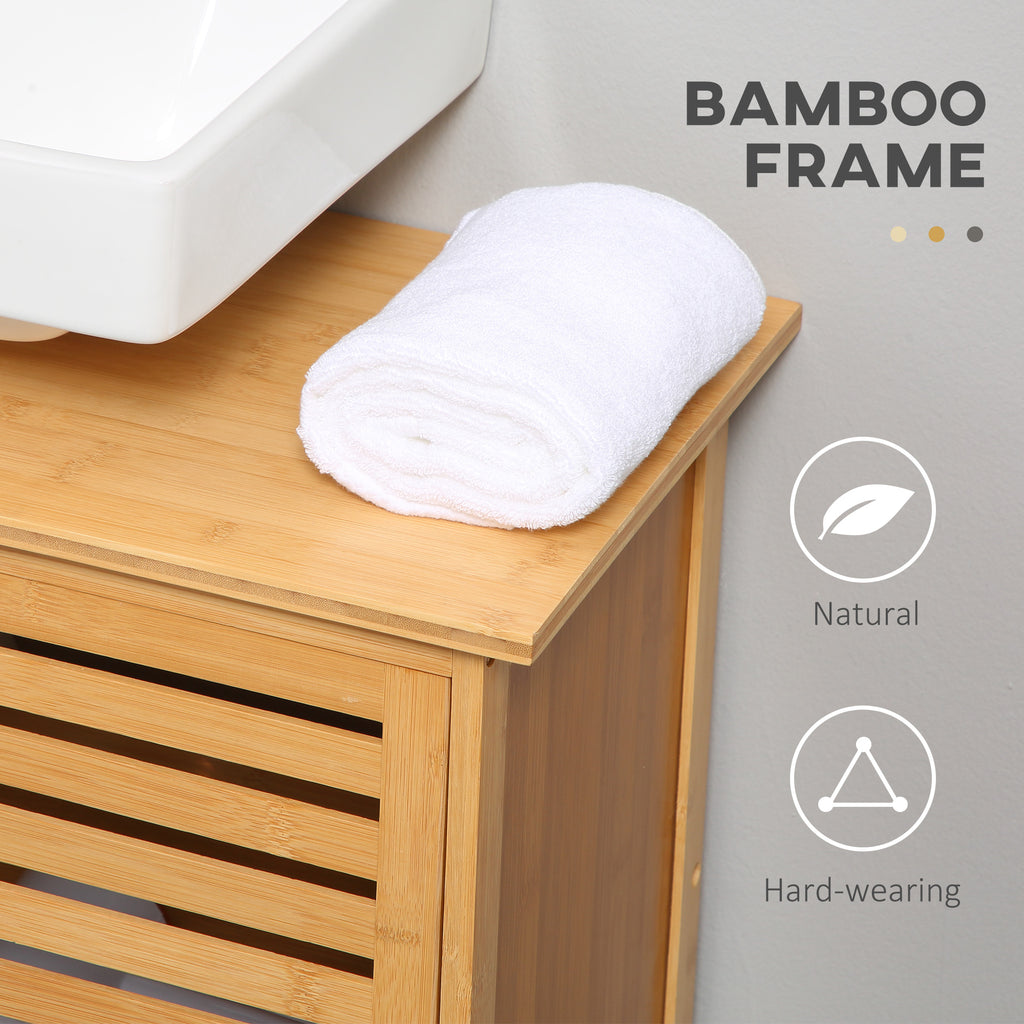 Freestanding Bamboo Under-Sink Bathroom Cabinet with Double Slatted Doors – Natural Finish