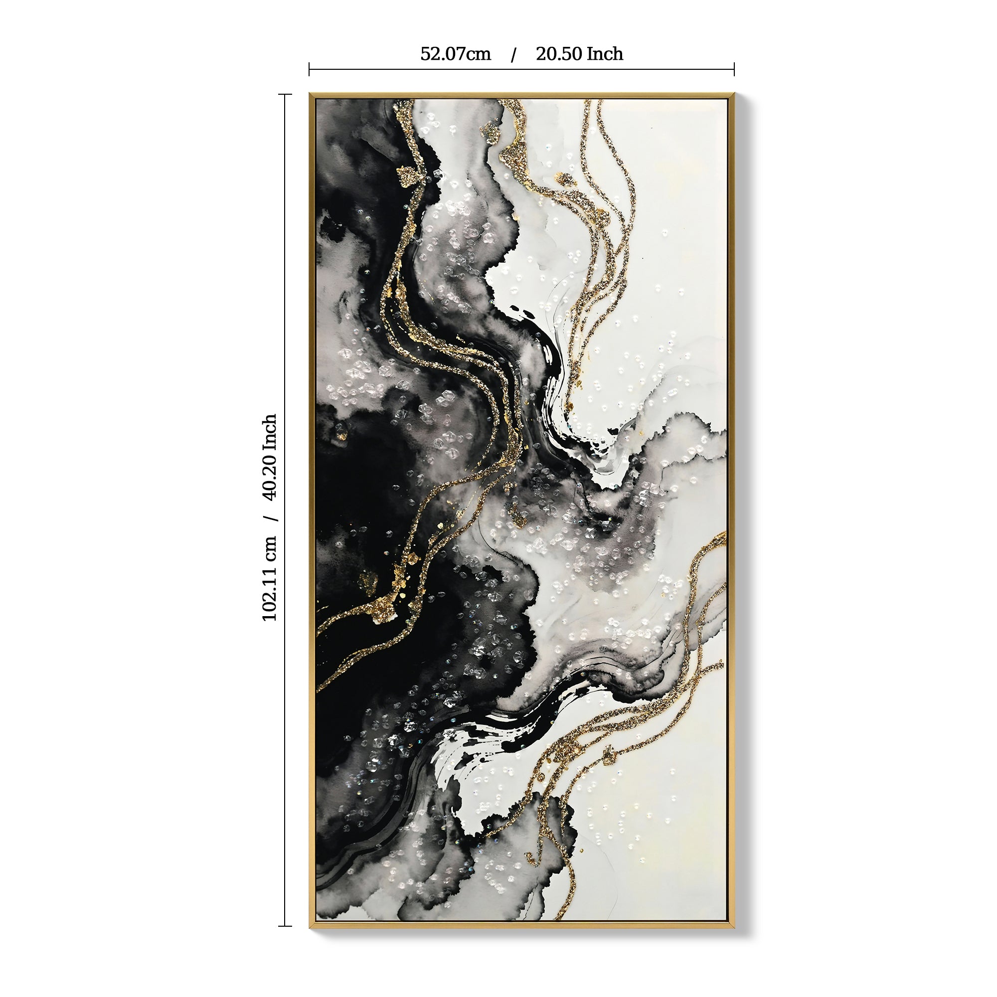 Large Framed Black and White Abstract Wall Art, Set of 2 – Minimalist Canvas Prints for Modern Home Decor, Black & Gold Artwork for Hallway or Office (20×40 in)