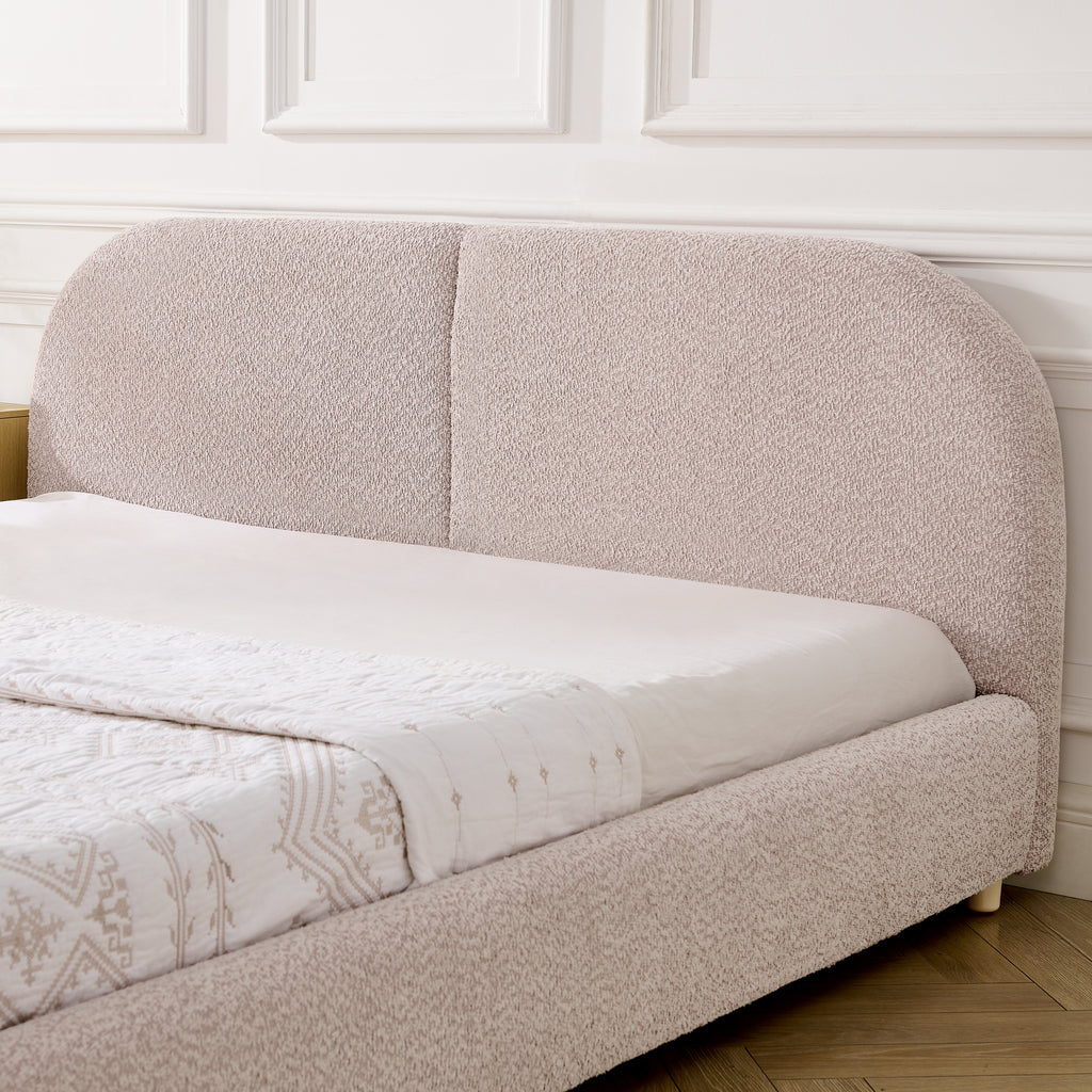 Queen Upholstered Bed Frame – Modern Minimalist Design with Tall Curved Headboard (Pink)