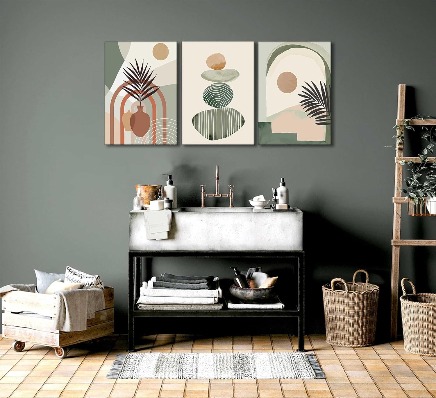 Piece Boho Art Wall Decor – Stretched & Framed Canvas Set (12 × 16 in)