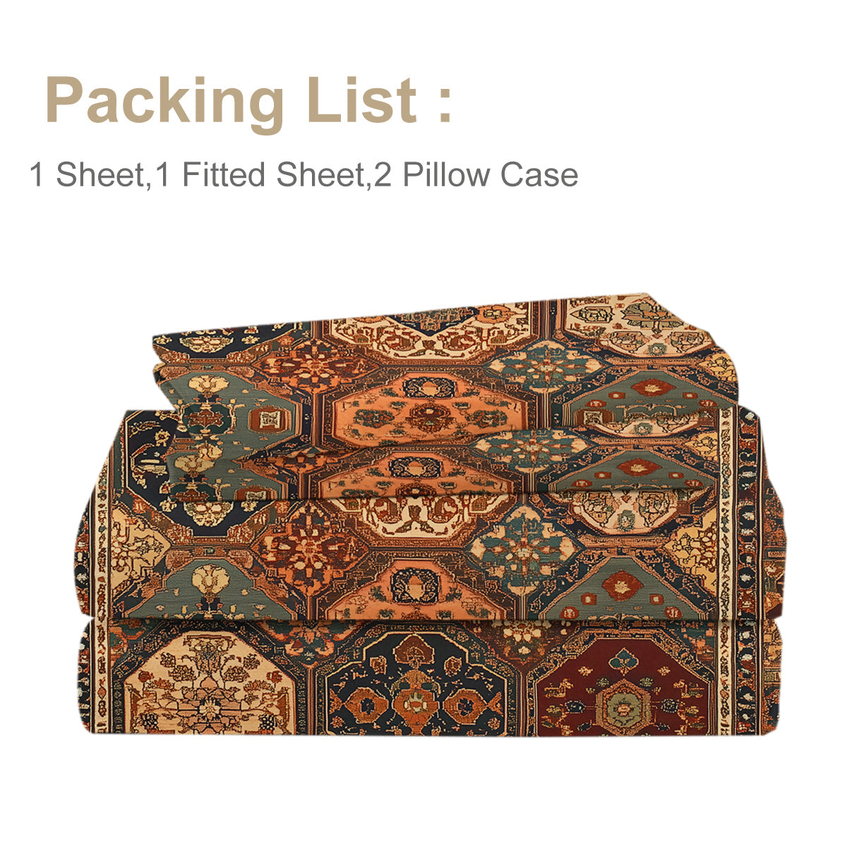 4‑Piece Retro Boho Geometric Bedding Set – Fitted Sheet + 2 Pillowcases (All‑Season Comfort)