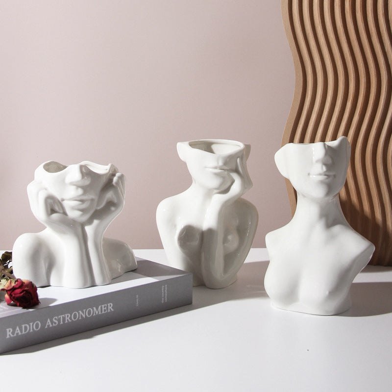 Human Body Shape Ceramic Vase – Modern Nordic Decorative Sculpture