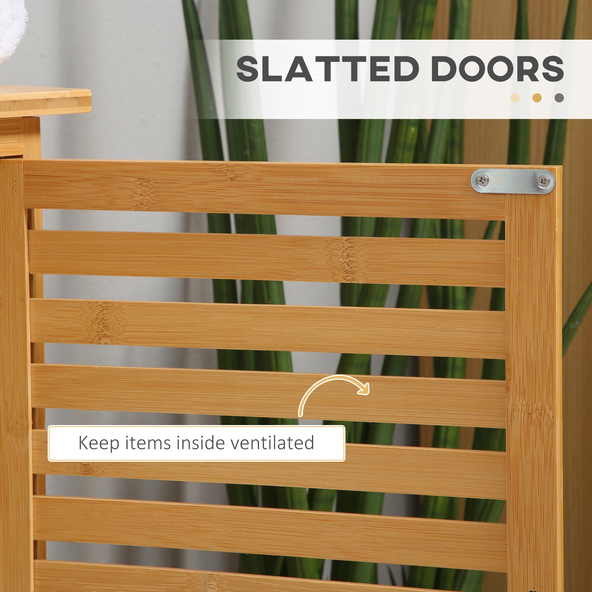 Freestanding Bamboo Under-Sink Bathroom Cabinet with Double Slatted Doors – Natural Finish