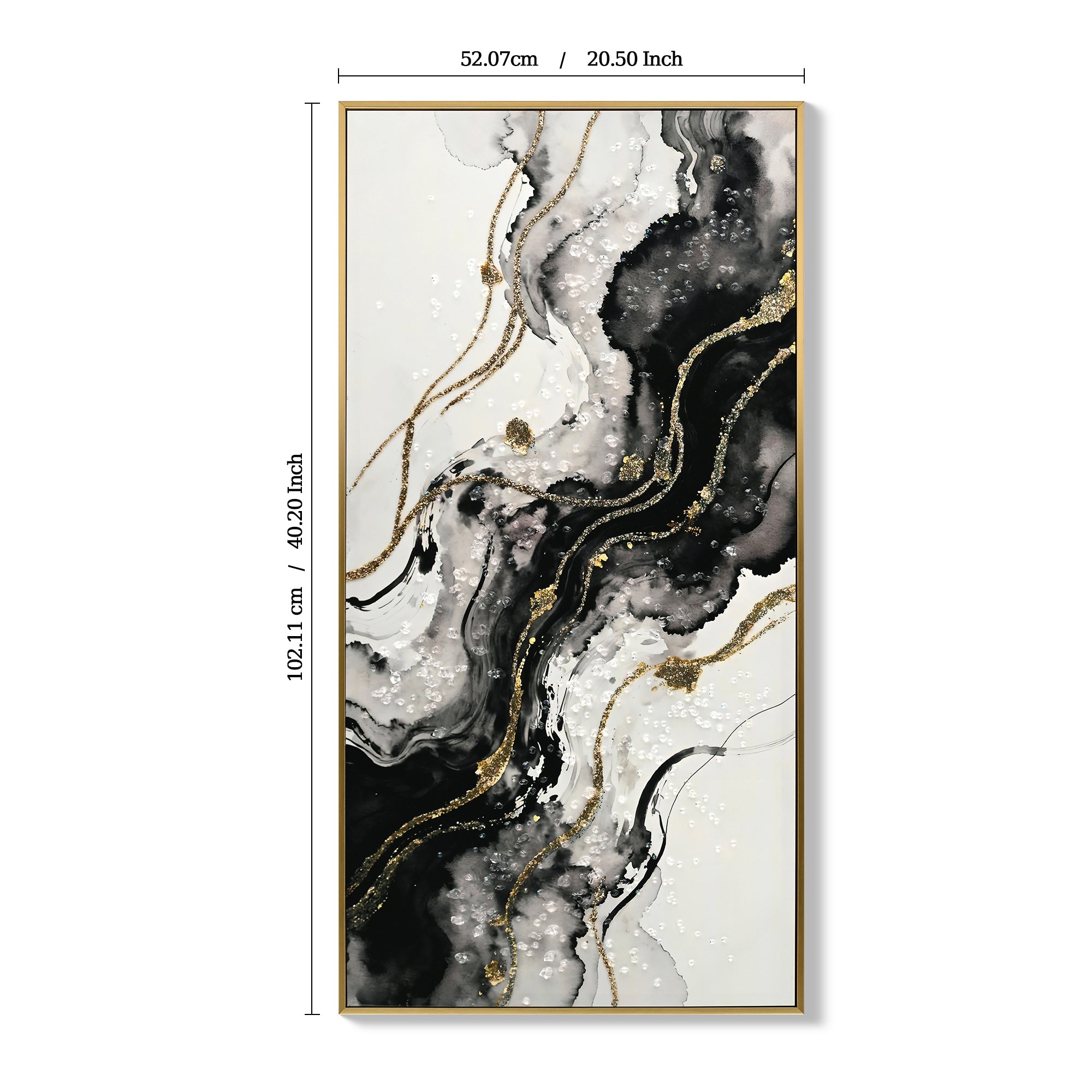Large Framed Black and White Abstract Wall Art, Set of 2 – Minimalist Canvas Prints for Modern Home Decor, Black & Gold Artwork for Hallway or Office (20×40 in)