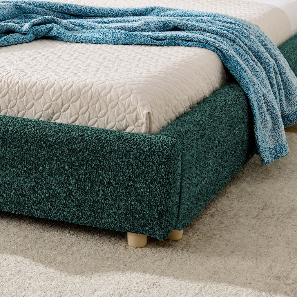 Queen Upholstered Bed Frame – Modern Minimalist Design with Tall Curved Headboard (Green)