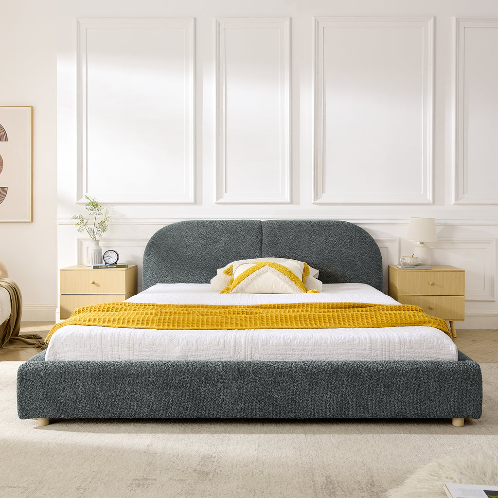 Queen Upholstered Bed Frame – Modern Minimalist Design with Tall Curved Headboard (Dark Gray)