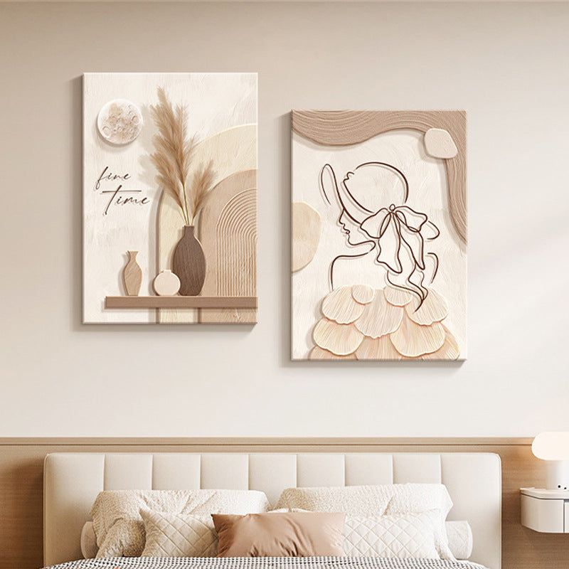 Decorative Painting – Cream Style Abstract Line Character Mural