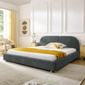 Queen Upholstered Bed Frame – Modern Minimalist Design with Tall Curved Headboard (Dark Gray)