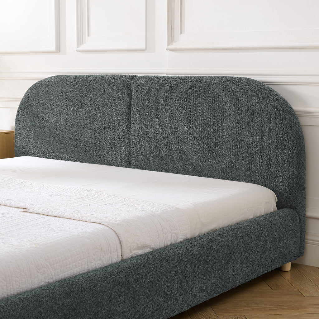 Queen Upholstered Bed Frame – Modern Minimalist Design with Tall Curved Headboard (Dark Gray)