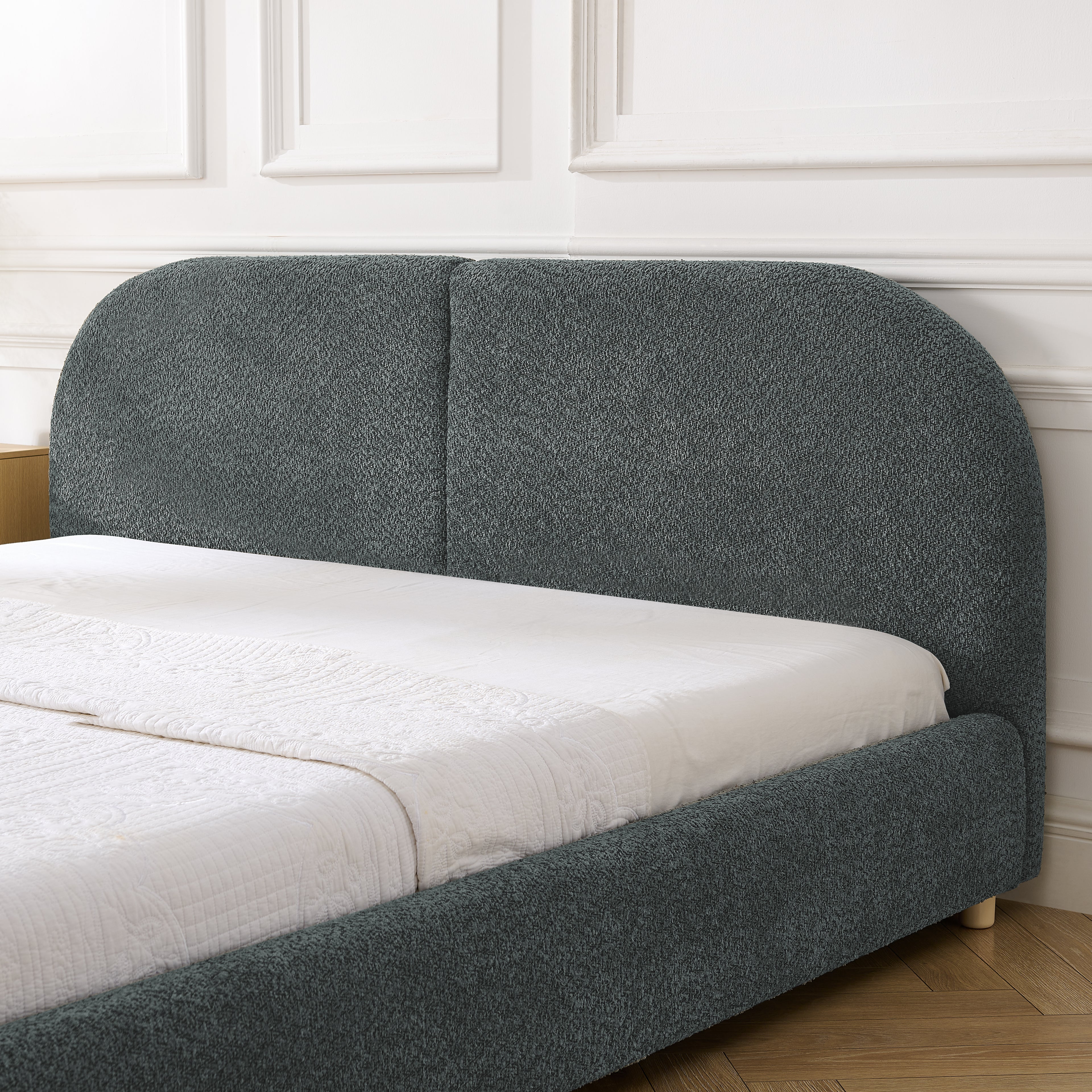 Queen Upholstered Bed Frame – Modern Minimalist Design with Tall Curved Headboard (Dark Gray)