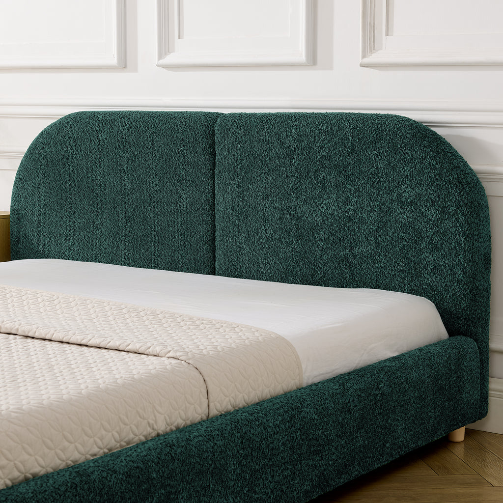 Queen Upholstered Bed Frame – Modern Minimalist Design with Tall Curved Headboard (Green)