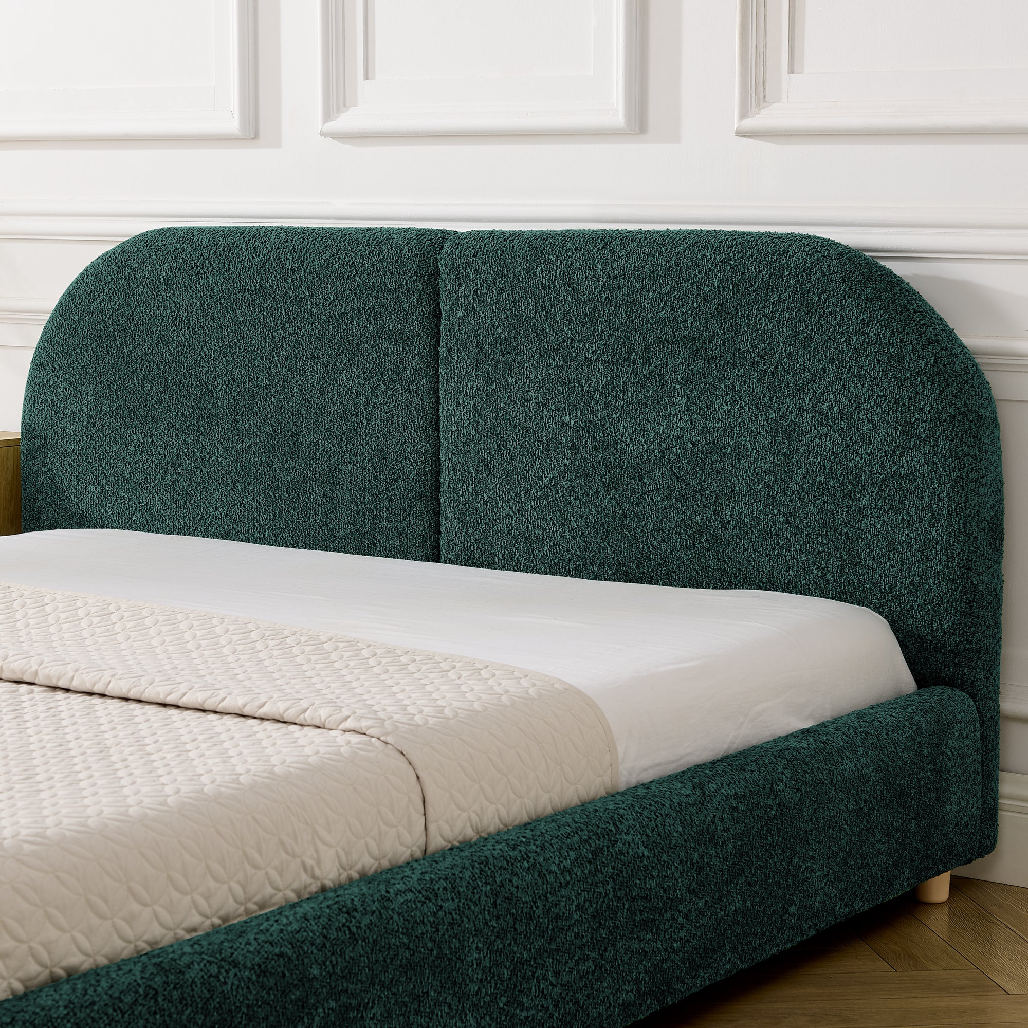 Queen Upholstered Bed Frame – Modern Minimalist Design with Tall Curved Headboard (Green)
