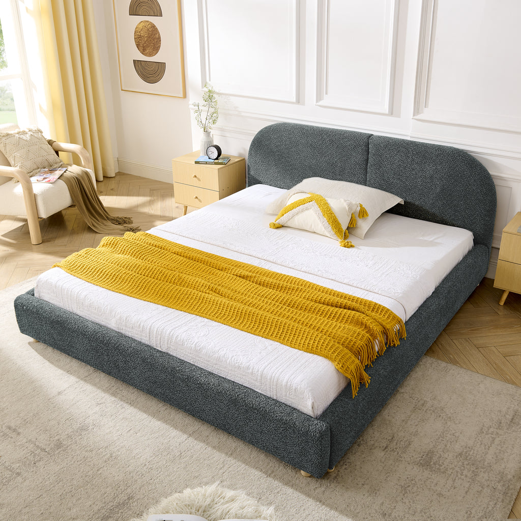 Queen Upholstered Bed Frame – Modern Minimalist Design with Tall Curved Headboard (Dark Gray)