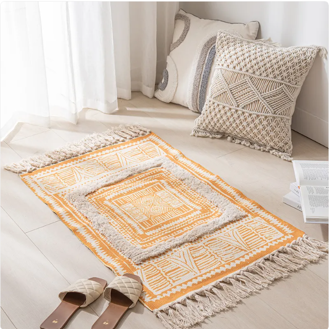 Modern Minimalist Cotton Area Rug 60×90cm – Geometric Pattern Accent Rug for Entryway, Bedroom & Home Decor