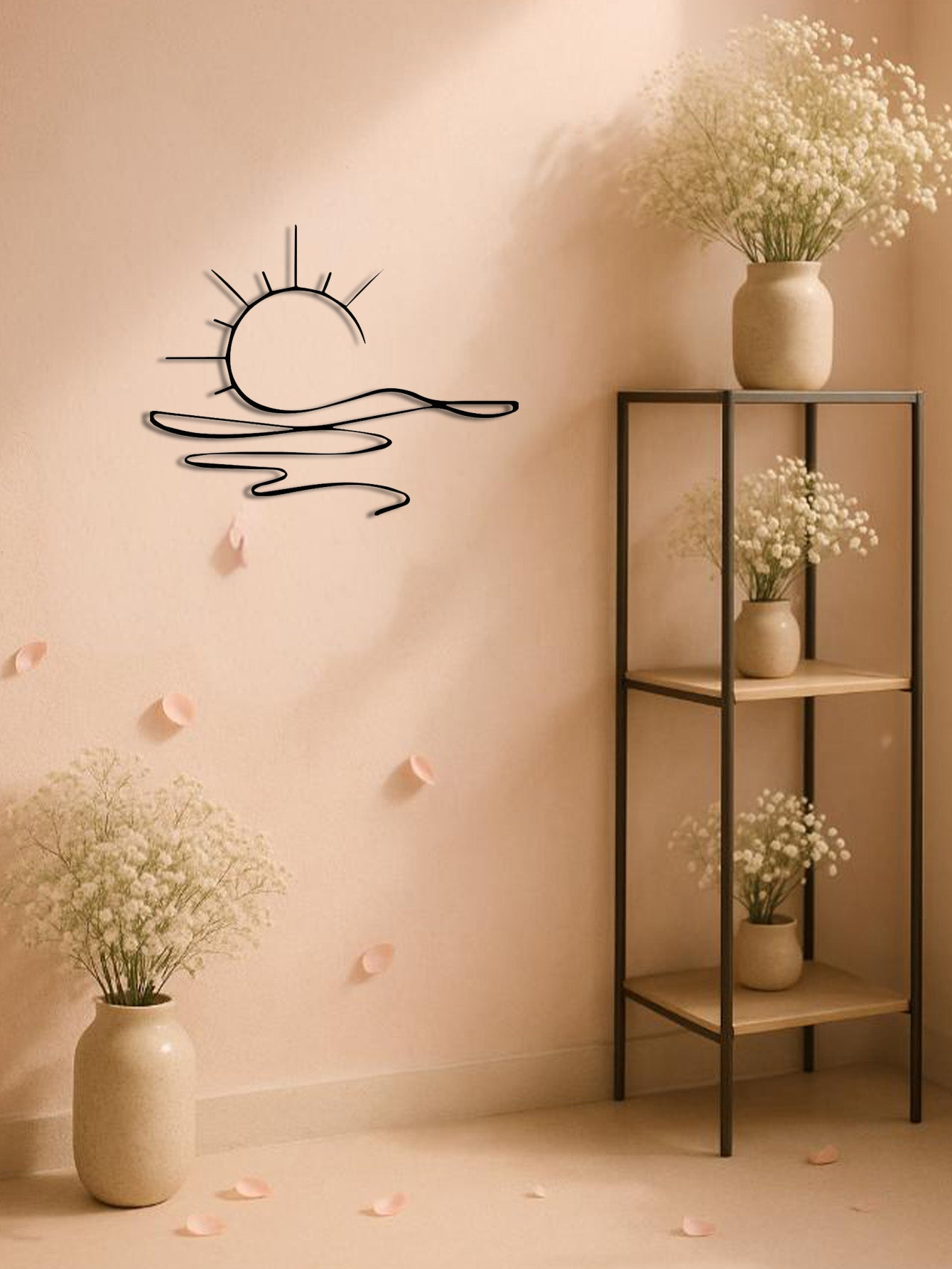 Wall Art Modern Metal Iron Wall Decor – Abstract Sun Line Design for Home