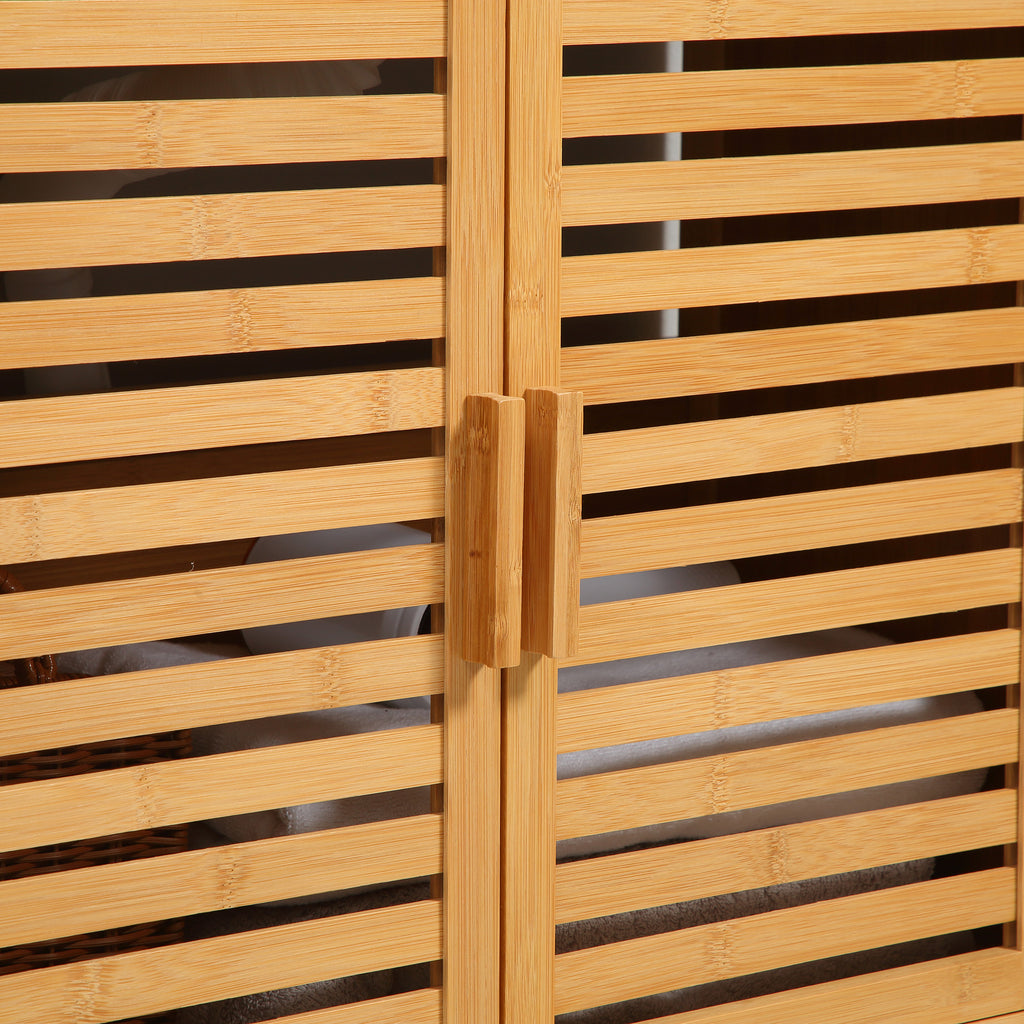 Freestanding Bamboo Under-Sink Bathroom Cabinet with Double Slatted Doors – Natural Finish