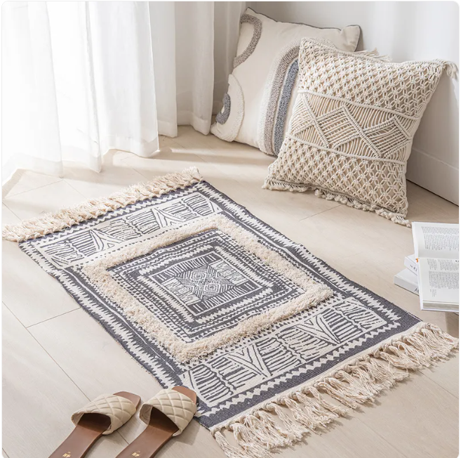 Modern Minimalist Cotton Area Rug 60×90cm – Geometric Pattern Accent Rug for Entryway, Bedroom & Home Decor