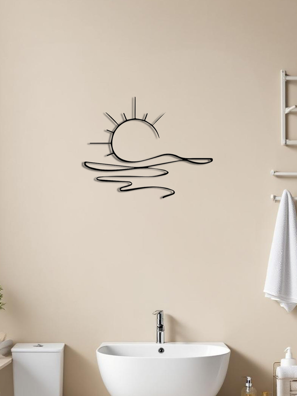 Wall Art Modern Metal Iron Wall Decor – Abstract Sun Line Design for Home