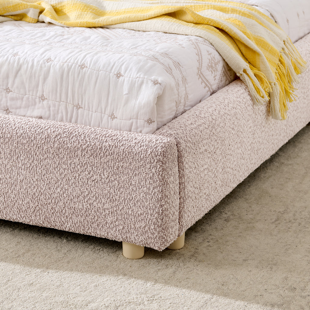 Queen Upholstered Bed Frame – Modern Minimalist Design with Tall Curved Headboard (Pink)