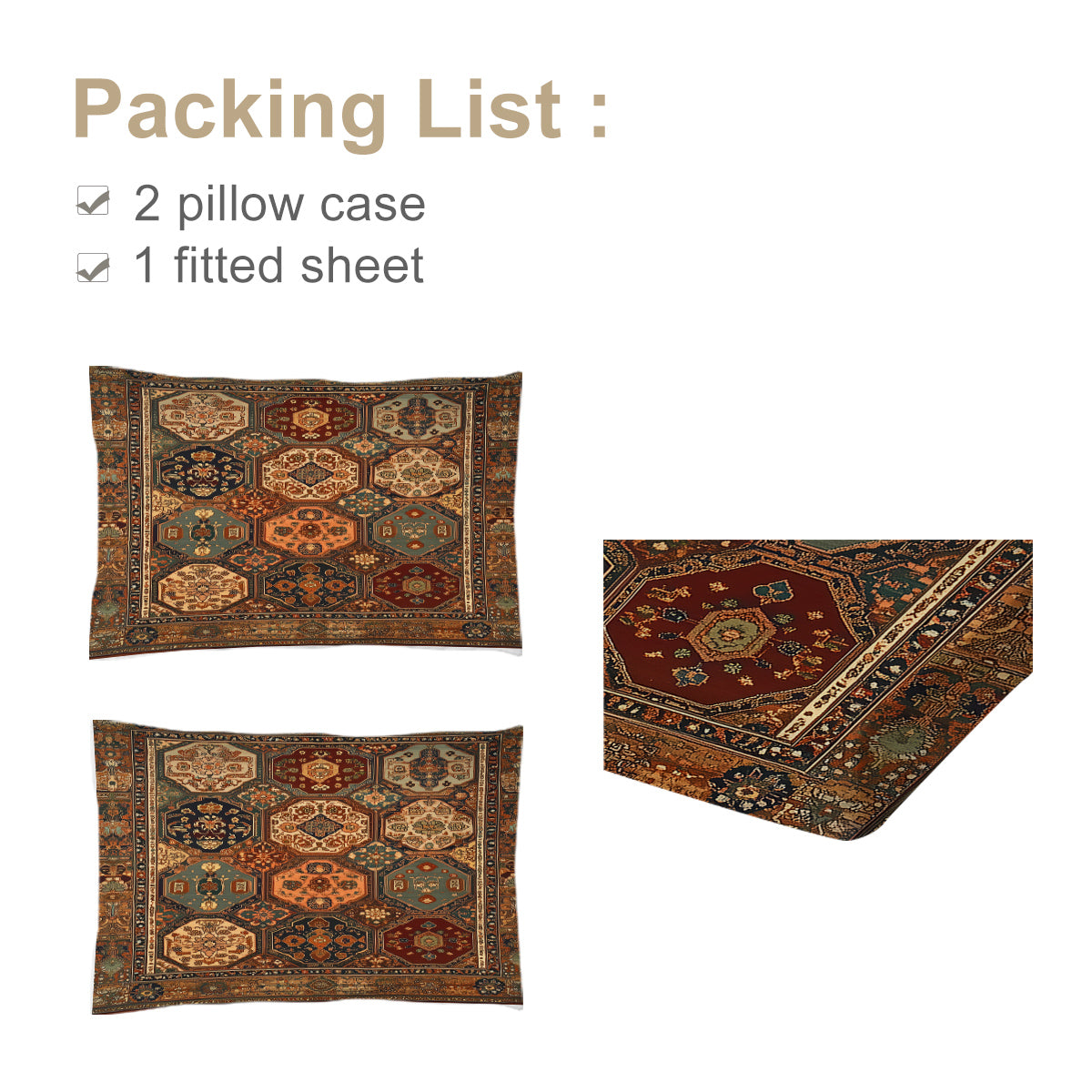3‑Piece Retro Boho Geometric Bedding Set – Fitted Sheet + 2 Pillowcases (All‑Season Comfort)