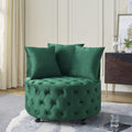 Velvet Upholstered Swivel Chair For Living Room, With Button Tufted Design And Movable Wheels, Including 3 Pillows, Green