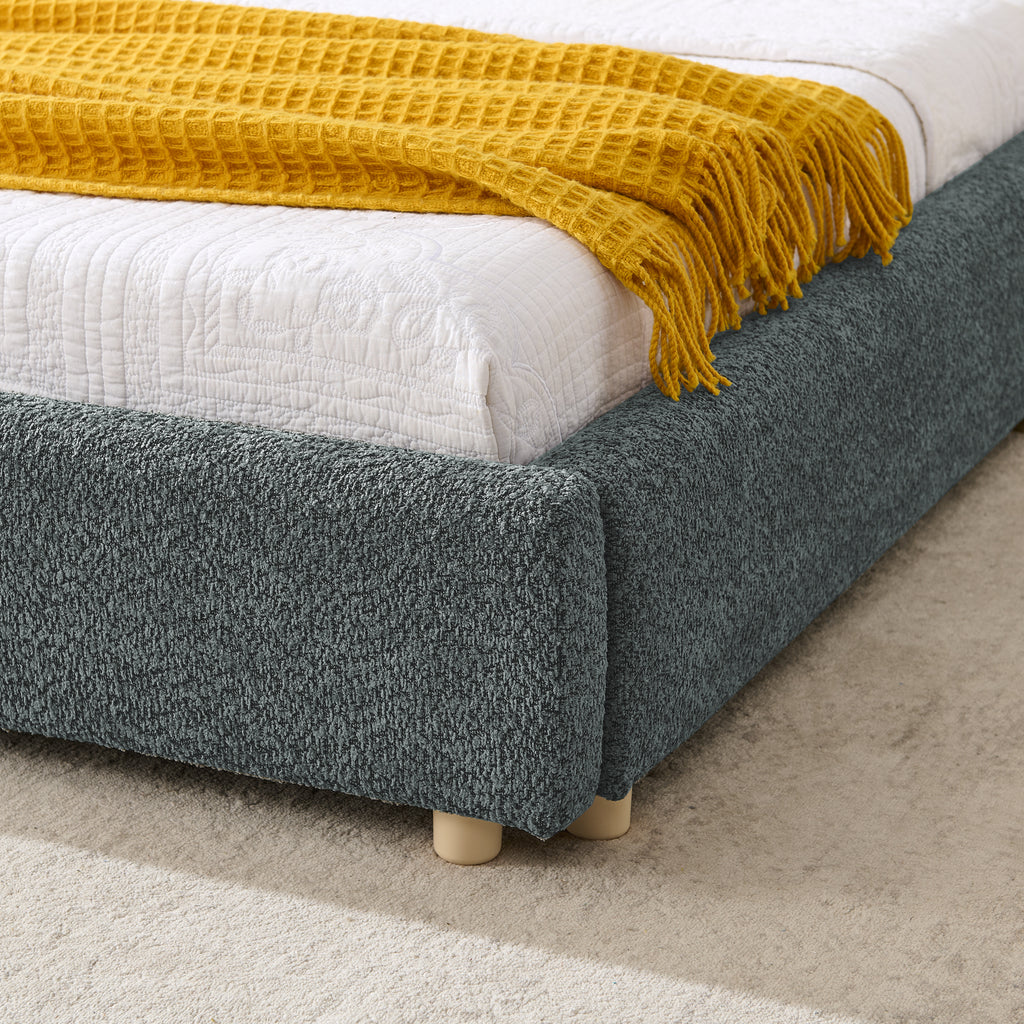 Queen Upholstered Bed Frame – Modern Minimalist Design with Tall Curved Headboard (Dark Gray)