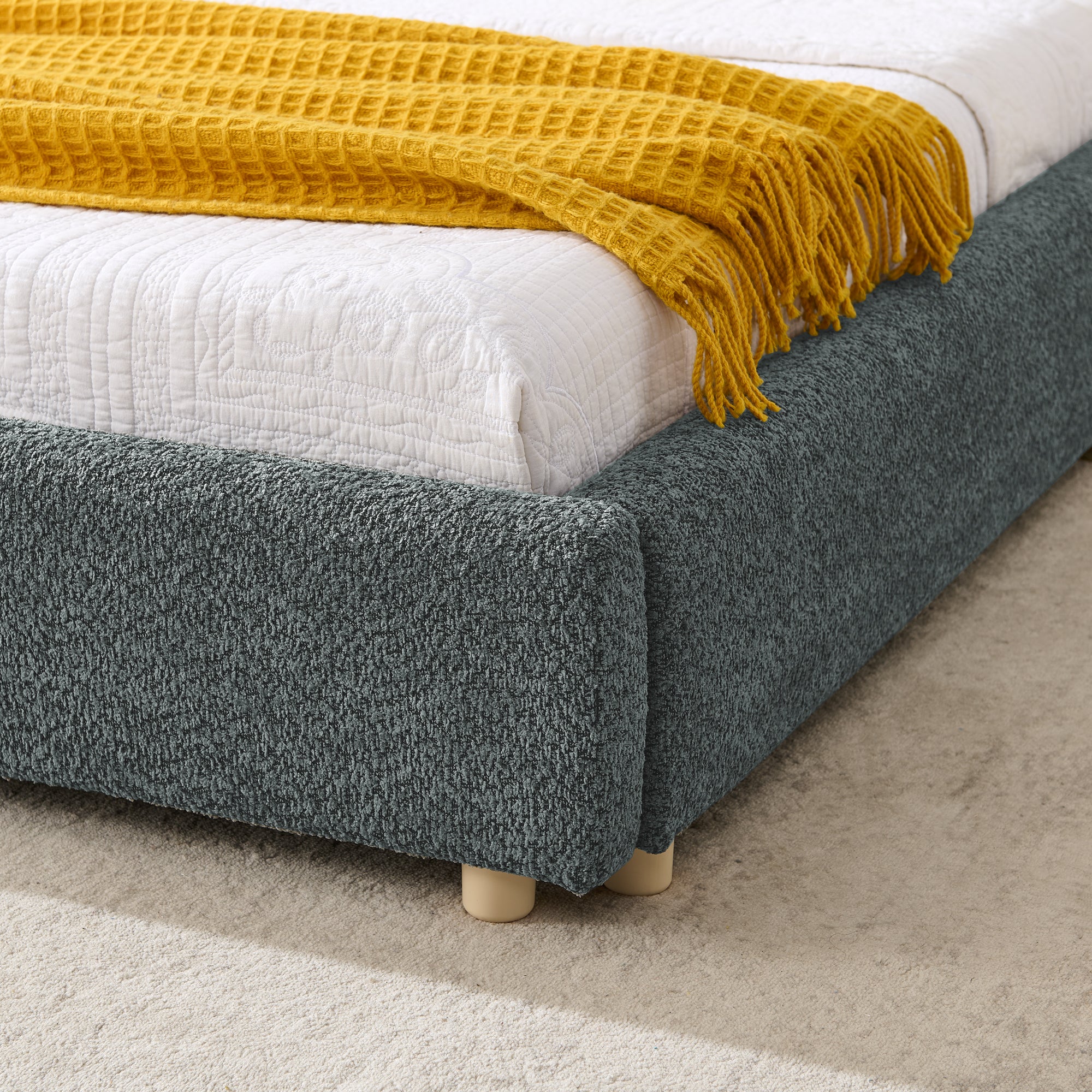 Queen Upholstered Bed Frame – Modern Minimalist Design with Tall Curved Headboard (Dark Gray)
