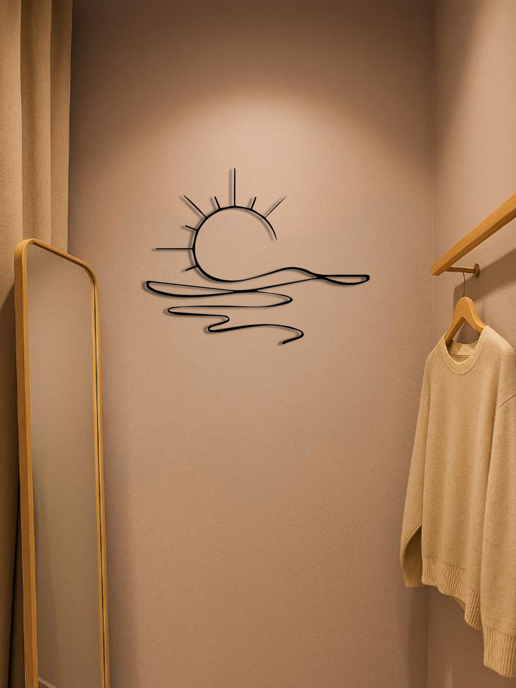 Wall Art Modern Metal Iron Wall Decor – Abstract Sun Line Design for Home