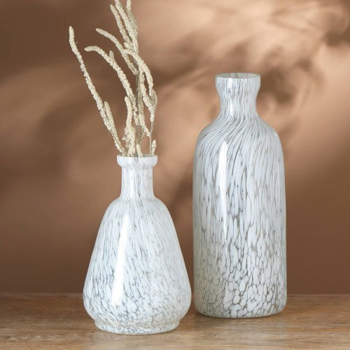 Decorative Splutter Glass Bottle Vase – Large, Ivory
